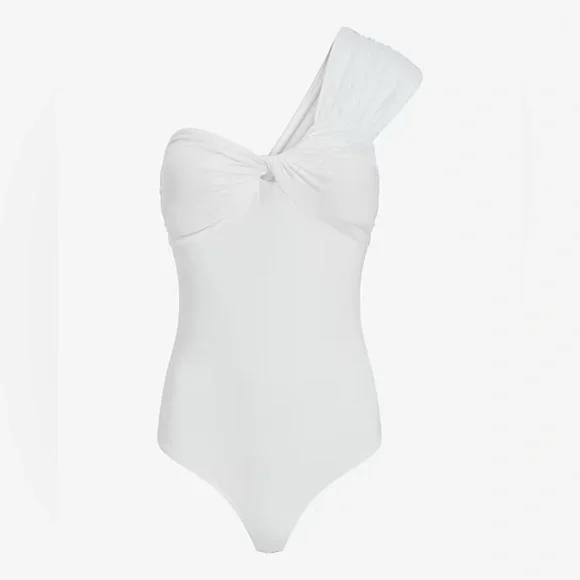 Body Contour Compression Silky One Shoulder Twist Thong Bodysuit - Picture 1 of 7